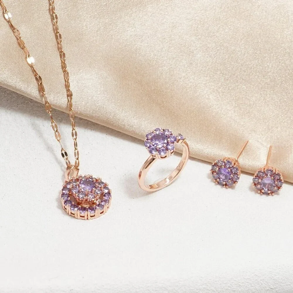 Women Jewelry Set Rhinestone Necklace Earrings Adjustable Ring Bridal Wedding